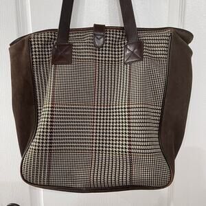 Lauren by Ralph Lauren brown plaid houndstooth tote bag